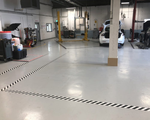 car repair workshop glossy floor