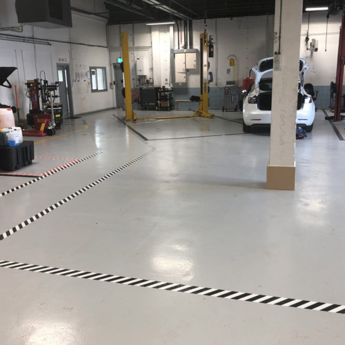 car repair workshop glossy floor